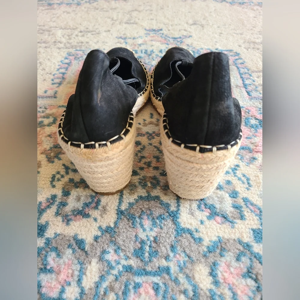 Eileen Fisher Yasmin Espadrille Wedge Shoes Women's 9 Black‎ Leather Strappy